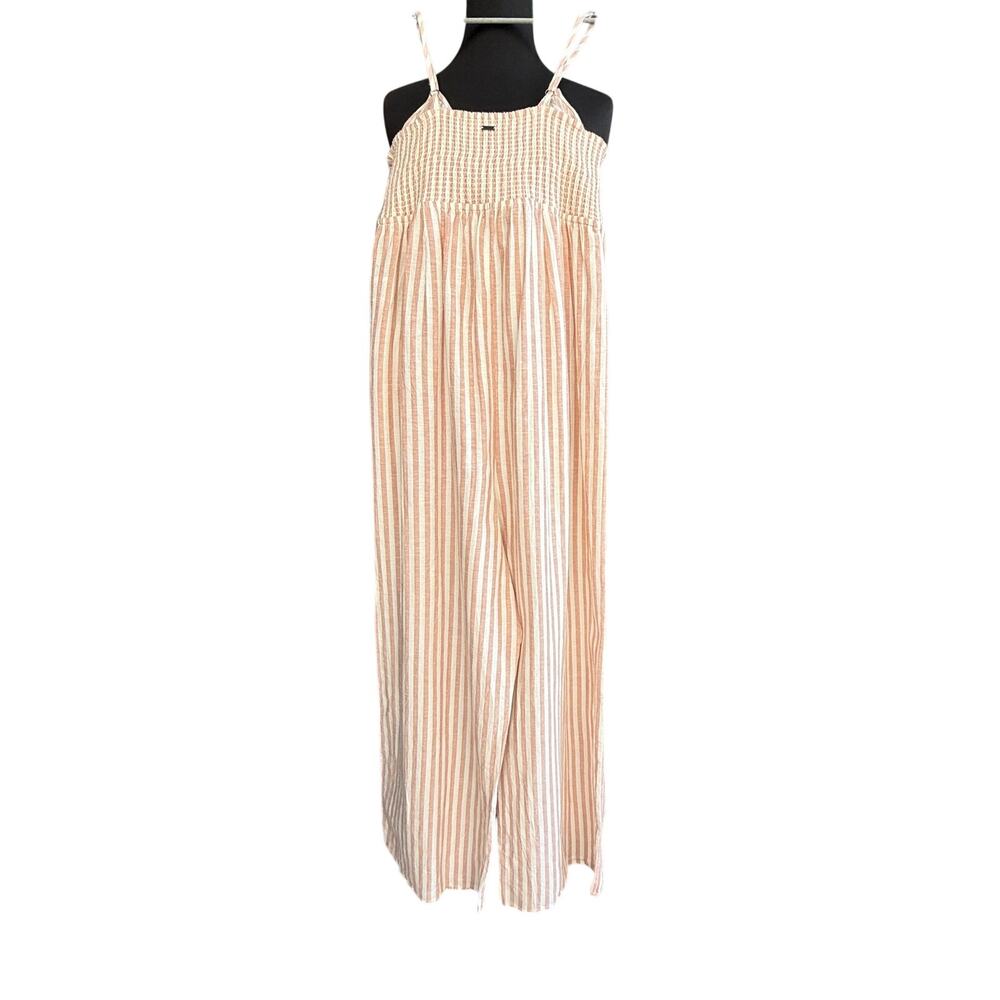 NWT O'Neill Sleeveless romper - jumpsuit cotton linen Beachy Striped size L - Picture 2 of 12
